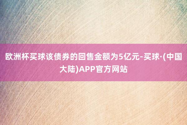 欧洲杯买球该债券的回售金额为5亿元-买球·(中国大陆)APP官方网站