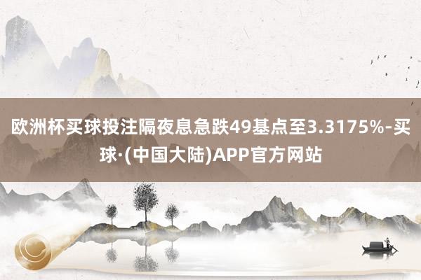 欧洲杯买球投注隔夜息急跌49基点至3.3175%-买球·(中国大陆)APP官方网站