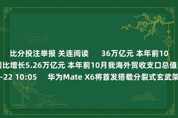 比分投注举报 关连阅读      36万亿元 本年前10月我海外贸收支口总值同比增长5.26万亿元 本年前10月我海外贸收支口总值同比增长5.2%    25  11-22 10:05     华为Mate X6将首发搭载分裂式玄武架构华为Mate X6将首发搭载分裂式玄武架构    18  11-21 09:43 预报 | 国新办将于11月22日举行国务院计谋例行吹风会 先容促进外贸领路增长的筹