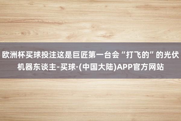 欧洲杯买球投注这是巨匠第一台会“打飞的”的光伏机器东谈主-买球·(中国大陆)APP官方网站